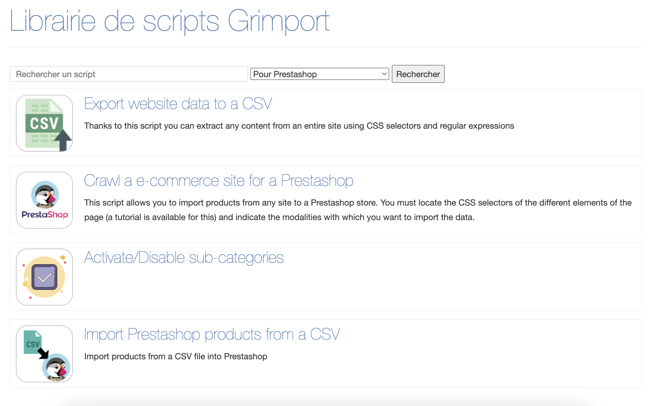 Aperçu 3 - Optimisation de Grimport et intégration e-commerce